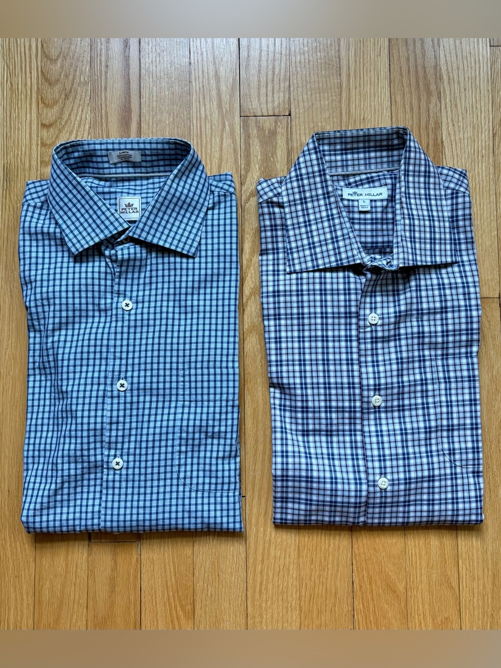 Lot 2 Peter Millar Men’s Long Sleeve Button Dress Shirts Large Blue Plaids
